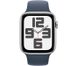 Apple Watch SE 2 2023 44mm GPS Silver Aluminum Case with Storm Blue Sport Band - S/M (MREC3)