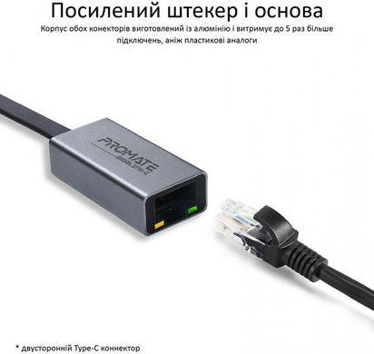Перехідник Promate GigaLink-C USB Type-C / Ethernet 1Гбіт / c Grey (gigaLink-c.grey)