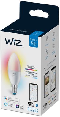 Умная лампа WiZ E14 4.9W(40W 806Lm) C37 2200-6500K RGB Wi-Fi (929002448802)