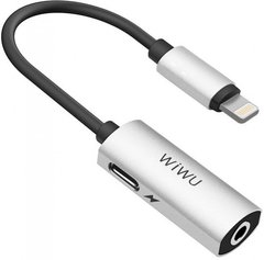 Хаб WIWU Adapter LTO1 Lightning to Lightning+Mini-jack 3.5 0.13m Silver (695781550480)