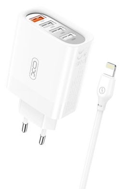 Мережевий зарядний пристрій QC 3.0 XO L100 36W (18W 1USB + 2.4A 3 USB) + Lightning