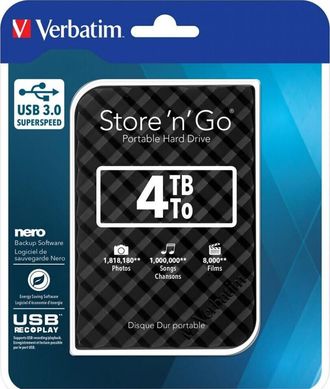 Зовнішній жорсткий диск Verbatim Store'n Go 4TB 2.5" USB 3.0 Black (53223)