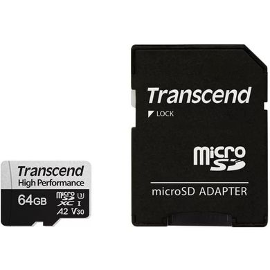 Карта пам'яті Transcend 64GB microSDXC C10 UHS-I U3 A2 R100/W85MB/s + SD (TS64GUSD330S)