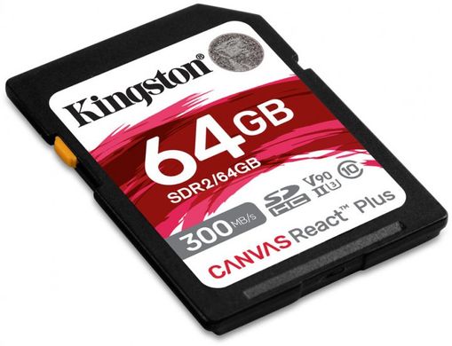 Карта памяти Kingston SDXC 64GB Canvas React Plus Class 10 UHS-II U3 V90 (SDR2/64GB)
