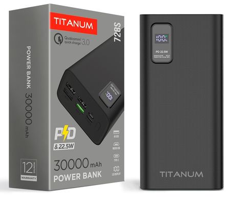 Універсальна мобільна батарея Titanum 728S 30000mAh 22.5W Black