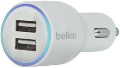 Автомобильное зарядное устройство Belkin Dual Car Charger (10 Watt/2.1 Amp Per Port) White