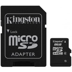 Карта памяти microSDHC 8Gb Kingston (Class 4) + Adapter SD