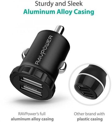Автомобільний зарядний пристрій RavPower USB Car Charger Mini 2xUSB 24W 4.8A with iSmart 2.0 Charging Tech Black (RP-PC031)