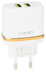 Мережевий зарядний пристрій 2USB LDNIO (2.4A) White + USB Cable iPhone 5 (DL-AC52)