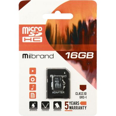Карта пам'яті Mibrand microSDHC (UHS-1) 16Gb class 10 (adapter SD) (MICDHU1/16GB-A)
