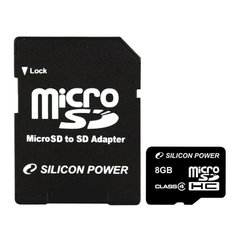 Карта пам'яті microSDHC 8Gb SiliconPower (class 4) + Adapter SD