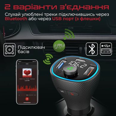 Bluetooth FM-трансмітер Promate Powertune-38w Black (powertune-38w.black)