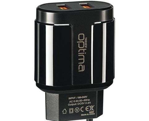 Мережевий зарядний пристрій Optima Avangard OP-HC02 2USB 2.4A + Cable Type-C Black