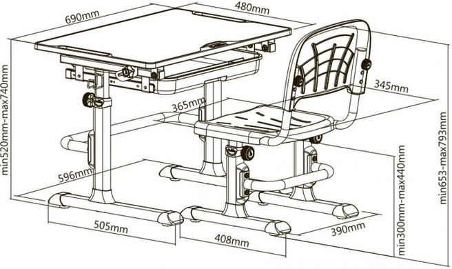 Комплект Cubby парта та стілець трансформери Lupin WG