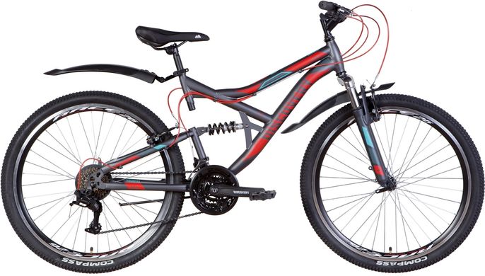 Велосипед ST 26" Discovery Canyon AM2 Vbr с крылом Pl 2022 (темно-серый с красным и голубым (м)) (OPS-DIS-26-450)