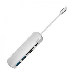 Хаб WIWU Adapter T2 Plus USB-C to USB-C+microSD+SD+2xUSB3.0 HUB Silver (TCH02-PDSL)