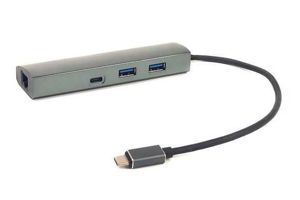 Хаб PowerPlant USB 3.0 2 порта + 1 порт Type-C USB 3.1 + Gigabit Ethernet
