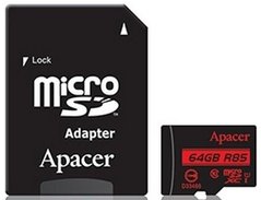 Карта памяти Apacer 64GB microSDXC C10 UHS-I R85MB/s + SD (AP64GMCSX10U5-R)