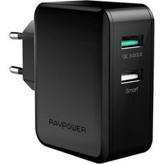 Мережевий зарядний пристрій RavPower USB Wall Charger Quick Charge 3.0 2xUSB 30W Black (RP-PC006BK)
