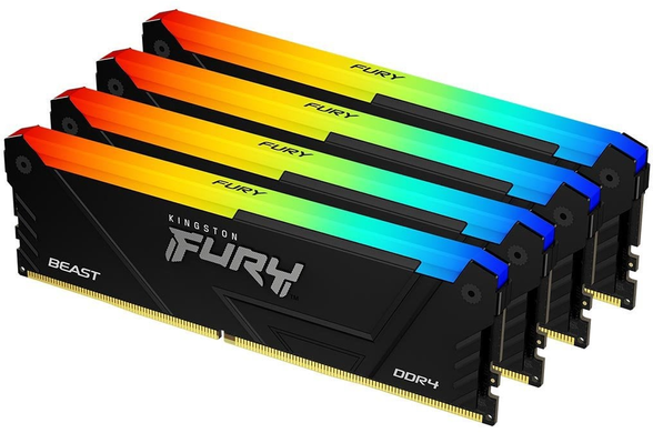 Оперативна пам'ять Kingston DDR4 128GB (4x32GB) 3200Mhz FURY Beast RGB Black (KF432C16BB2AK4/128)