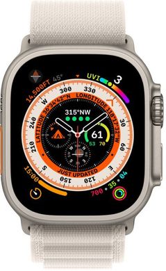 Apple Watch Ultra GPS + Cellular 49mm Titanium Case with Starlight Alpine Loop - Medium (MQFR3)