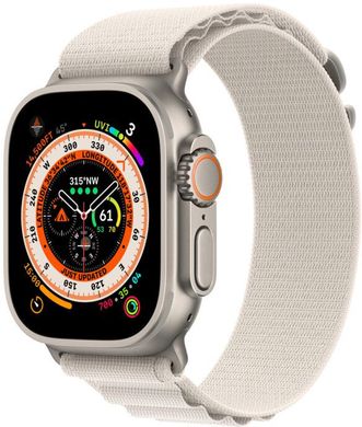 Apple Watch Ultra GPS + Cellular 49mm Titanium Case with Starlight Alpine Loop - Medium (MQFR3)
