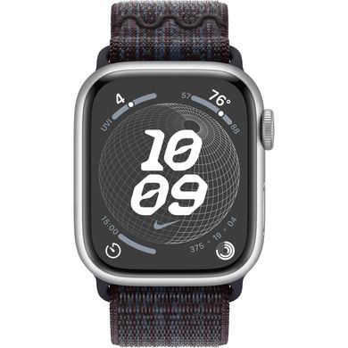 Apple Watch Series 9 GPS 41mm Silver Aluminum Case w. Black/Blue Nike Sport Loop (MR9M3)
