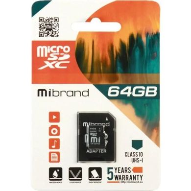 Карта памяти Mibrand microSDXC (UHS-1) 64Gb class 10 (adapter SD) (MICDXU1/64GB-A)