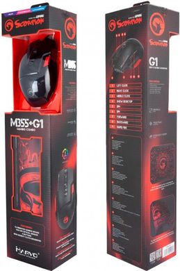 Миша Marvo M355 7 colors-LED Black + коврик G1