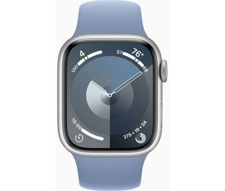 Apple Watch Series 9 GPS 41mm Silver Aluminium Case with Storm Blue Sport Band M/L (MR913QP/A)