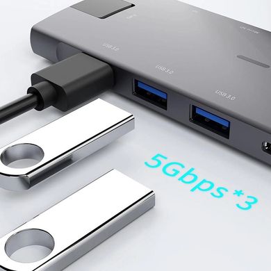 USB-Хаб Dynamode USB Type-C to HDMI 4K, Mini DP, 3хUSB3.0, RJ45, USB Type-C Female, SDXC/MicroSD