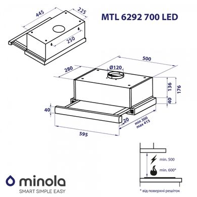 Витяжка Minola MTL 6292 BL 700 Led