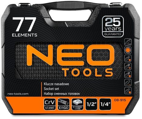 Набір інструментів NEO Tools 1/4", 1/2" CrV 77 шт. (08-915)