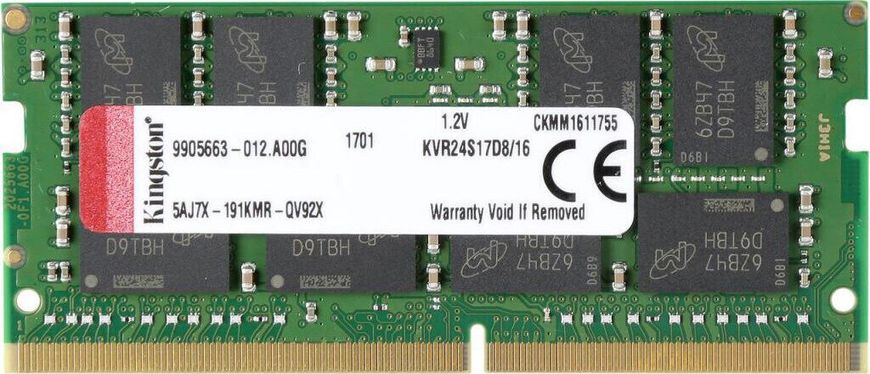 Оперативна пам'ять Kingston SODIMM DDR4-2400 16Gb PC4-19200 ValueRAM (KVR24S17D8/16)