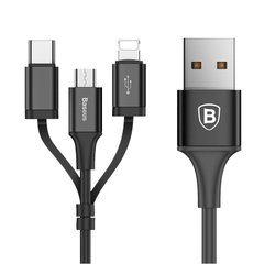 Кабель Baseus Excellent Three-in-one Cable USB For Micro/Lightning/Type-C 2A 1.2M Black (CA3IN1-ZY01)