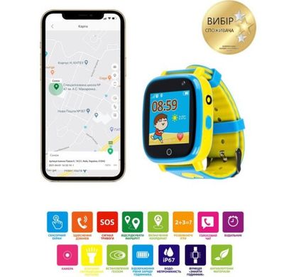 Детские смарт часы AmiGo GO001 GLORY iP67 Blue-Yellow