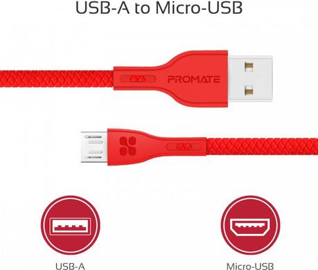 Кабель Promate PowerBeam-M USB - microUSB 1.2 м Red (powerbeam-m.red)