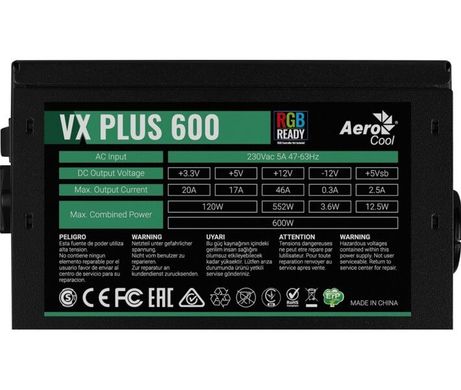 Блок живлення Aerocool VX Plus 600 RGB 600W