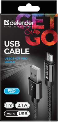 Кабель Defender USB08-03T PRO USB2.0 AM-MicroBM Black 1m (87802)