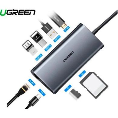 Док-станція Ugreen CM121 USB3.0 Type-C --> USB 3.0x3/HDMI/RJ45/SD&TF/PD Сіра