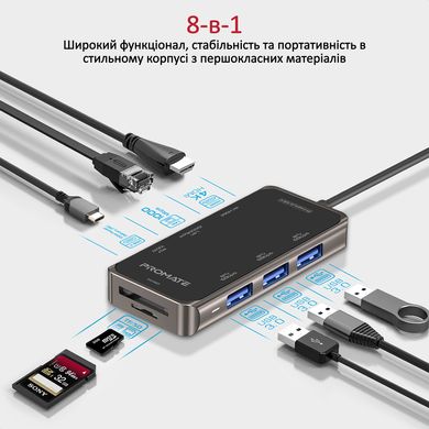 Хаб USB-C 8-в-1 Promate PrimeHub-Mini (primehub-mini.grey)