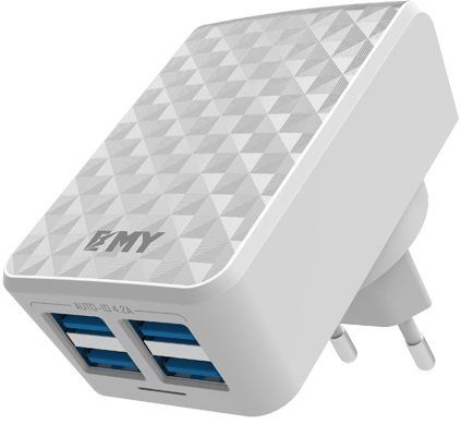 Мережевий зарядний пристрій EMY Charger 4.2A 4USB (MY-262), white
