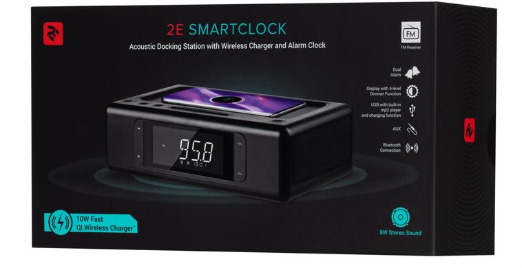 Розумний годинник з безпровідною зарядкою 2E SmartClock (2E-AS01QIBK)