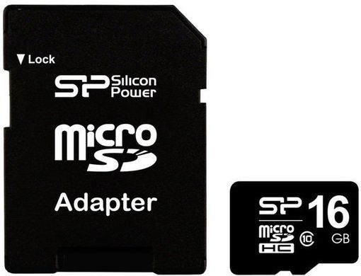 Карта памяти Silicon Power 16 GB microSDHC Class 10 + SD adapter SP016GBSTH010V10-SP