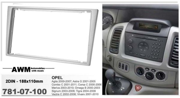 Перехідна рамка AWM 781-07-100 Opel Omega, Corsa, Agila (2000->) silver (2 din)