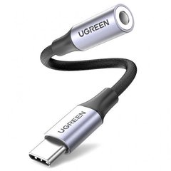 Підсилювач для навушників UGREEN AV161 USB Type-C Male to 3.5mm Female Audio Cable Braided Aluminum Shell, 10 cm Gray 80154