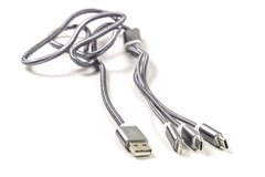 Кабель PowerPlant 2.1A 3-в-1 USB AM - Type-C/Lightning/Micro, 1.2м, Grey