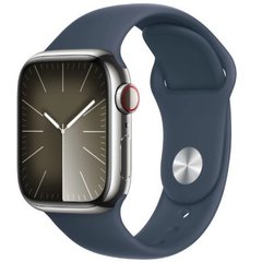 Apple Watch Series 9 GPS + Cellular 41mm Silver S. Steel Case w. Storm Blue Sport Band - S/M (MRJ23)