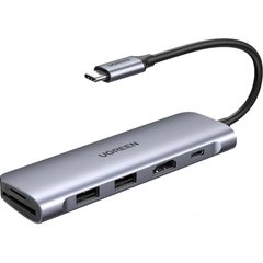 Док-станція Ugreen CM195 USB3.0 Type-C --> HDMI/SD&TF/USB 3.0x2/PD Косм. Сірий