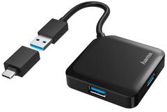 USB-хаб Hama 4 Ports USB 3.2 USB-C Adapter Black (00200116)